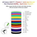 Miniatyrbillede 2 af 5: 20 Farver PLA 3D Pen Filament Refills, 1,75 mm 3D Pen Filament, Hver Farve 5 m, I Alt 100 m, Kompatibel med MYNT3D 3DP Ens