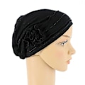 Miniatyrbillede 1 af 5: Dame Turban Blomster Huer Elastisk Beanie Hovedtørklæde Black