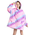 Miniatyrbild 2 av 2: Fleecefodrad Filttröja Varm Sherpa Oversized Stjärnfickor Loungewear Nattkläder För Flickor Pojkar Tonåringar Purple