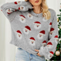 Miniatyrbillede 2 af 4: Dame Julemands Strikket Sweater Rund Hals Langærmet Sjov Pullover til Efterår Vinter Grå L