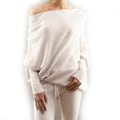 Miniatyrbilde 5 av 5: Asymmetrisk drapert genser, en genser så myk som skyene, dame langermet slouch batwing ensfarget myk strikket genser White