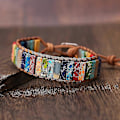 Miniatyrbillede 4 af 4: 7 Chakra Armbånd Håndlavet Farverigt Armbånd Chakra Perler Sten Læder Wrap Armring Fruit green
