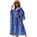 Miniatyrbillede 1 af 5: Strandkjole Boho Blonde Kimono Plus Size Bikini Morgenkåbe Badedragt Til Kvinder Ensfarvet Royal Blue
