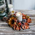 Miniatyrbild 3 av 5: Höst Granatäpple Ljuskrans Realistisk Simulerad Lönnlöv Ljusgirlang med Solros Tallkotte Konstgjord Ljuskransring för Thanksgiving Da