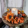 Miniatyrbild 2 av 5: Höst Granatäpple Ljuskrans Realistisk Simulerad Lönnlöv Ljusgirlang med Solros Tallkotte Konstgjord Ljuskransring för Thanksgiving Da