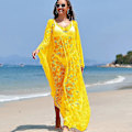 Miniatyrbillede 3 af 5: Strandkjole Boho Blonde Kimono Plus Size Bikini Morgenkåbe Badedragt Til Kvinder Ensfarvet Yellow