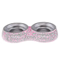 Miniatyrbilde 1 av 5: Rhinestone Hundeskåler Rustfritt Stål Dobbel Matmater Kjæledyr For Valper Pink
