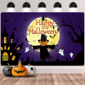 Miniatyrbild 1 av 5: Glad Halloween Banner Dekorationer, Röd Halloween Bakgrund Party Dekor Nödvändigheter Super Stor Banner, Spöke Fladdermus Fågelskrämma Och Häxa Banner För Hallow Halloween Purple