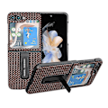 Miniatyrbilde 1 av 4: For Samsung Galaxy Z Flip5 5G Luksuriøs Tekstur Støtte Cover Ekte Kuskinn Lær+PC Telefondeksel Espresso