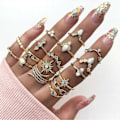 Miniatyrbild 3 av 5: 17 st Unika Graverade Stapelbara Knogringar Legering Boho Etnisk Stil Faux Ädelsten Fingerringar Smyckestillbehör