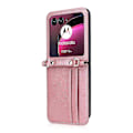 Miniatyrbillede 2 af 5: Til Motorola Razr 40 Ultra 5G Hård PC + PU Læder Cover Design i ét stykke Kort Slots Telefon Cover med Lanyard s202412121171 Pink