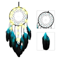 Miniatyrbillede 4 af 5: 1 Sæt Drømmefanger Blåt Træ med Fjer med LED Lampe, Håndlavede Indiansk Traditionel Cirkulær Net til Vægophæng Deco