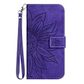 Miniatyrbild 2 av 5: För Samsung Galaxy A73 5G HT04 Skin-Touch PU Läder Folio Flip Telefonfodral med Tryckt Solrosstativ Dark Purple
