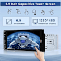 Miniatyrbillede 3 af 5: 6,9 tommer trådløs Carplay bilstereo Single Din Touchscreen bilradio, Android Auto Bluetooth Mirror Link FM Mic SWC