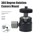 Miniatyrbilde 2 av 5: Mini Kulehode for GoPro for Osmo 360 Graders Roterbar Aluminiumslegering 1/4 Skrue LED Videolys Mobiltelefon DSLR Kamera Monopod Stativhode Festeadapter