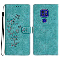 Miniatyrbilde 1 av 5: Blomster Skinnveske For Motorola Moto G9 / G9 Play / E7 Plus Sky Blue