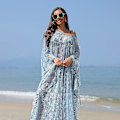 Miniatyrbillede 2 af 5: Strandkjole Boho Blonde Kimono Plus Size Bikini Morgenkåbe Badedragt Til Kvinder Ensfarvet Mint Blue