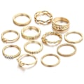 Miniatyrbild 1 av 5: 12 st Retro Vridna Utskurna Knogfingerringar Strass Ring Set Smycken