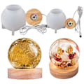 Miniatyrbillede 1 af 5: 4 STK Kugle Lys Resin Form LED Resin Silikone Form med Træ Lysende Base Rund Krystal Lampe Kunst Silikone Form
