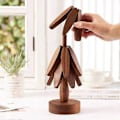 Miniatyrbillede 3 af 5: 2 Sæt Træcoastere i Træ, Træisolering Måtte, Stabelbare Træcoastere Sæt med 4, Sort Valnød Trivet Coaster
