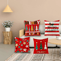 Miniatyrbilde 3 av 5: Juleputetrekk Sett med 4 Lin Juleputetrekk 45 x 45 cm Jule Design Dekorative Putetrekk til Sofa