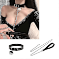 Miniatyrbild 3 av 5: Halsband i Läder Gotiskt Läderhalsband Choker Med Kedja Avtagbart Koppellina Red