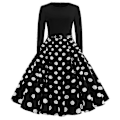 Pikkukuva 1 / 3: Naisten Retro 50-luvun ja 60-luvun pitkähihainen cocktail-juhlamekko pyöreällä kauluksella ja polka dot -kuviolla, Rockabilly-tyyli L