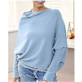 Miniatyrbilde 1 av 4: Asymmetrisk drapert genser, en genser så myk som skyene, dame langermet slouch batwing ensfarget myk strikket genser light blue