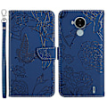 Miniatyrbild 1 av 5: För Nokia C30 Fjäril Blommor Prägling Pu Läder Telefonskal, Fallsäker Mönster Prägling Design Plånboksfodral Med Praktisk Rem Blue