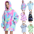 Miniatyrbild 1 av 3: Fleecefodrad Filttröja Varm Sherpa Oversized Stjärnfickor Loungewear Nattkläder För Flickor Pojkar Tonåringar Tie Dye