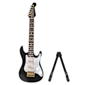 Miniatyrbillede 1 af 3: Delikat 14 cm Mini Træ Elektrisk Guitar Model Ornamenter Samling med Stativ (Sort)
