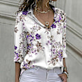 Miniatyrbillede 2 af 3: Dame Oversized Skjorte Langærmet Bluse Løs Mode Print Dame Skjorter Lilla Toppe M