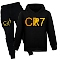 Miniatyrbild 1 av 3: CR7 Ronaldo Barn Pojkar Casual Träningsoverall Fotboll Tröja med huva Träningsbyxor Pullover Outfit Svart Svart Black Black 130 cm