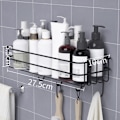 Miniatyrbillede 4 af 5: Ingen boring Badrumshylde, Håndklædeafdrypningsstativ til Kosmetik, Væghængte Køkkenhylder med Krog / Sort / 28 x 10,5 Cm