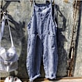 Miniatyrbild 2 av 4: Dam Bomullslinne Randig Jumpsuit Dungarees Playsuit Overall Röd red M