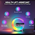 Miniatyrbilde 3 av 7: Solnedgangsvekkerklokke med Bluetooth-høyttaler, trådløs lader, RGB-fargeendring, stemningslampe for soverom (hvit)