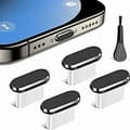 4-pack USB-C dammskydd med rengöringsborste för iPhone & Samsung[JUN] Black