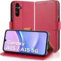 Samsung Galaxy A15 5G læderetui med stativ og RFID-beskyttelse[JUN] Crimson Red