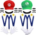 Mario & Luigi Cosplay Hatt med Bart og Hansker Sett [JUN]