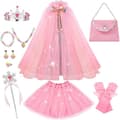 Rosa Prinsessklänning & Kappa Set med Tiara för Flickor Ålder 3-8[JUN] Pink