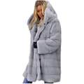 Fuskpälsfodrad kappa för damer, lång vinterjacka & parkas i plusstorlek [JUN]