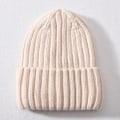 Miniatyrbillede 1 af 5: Vinterhue i silke og satin, unisex, tyk og chunky, stribet, varm, blød, højkvalitets cashmere, strikket hue Beige