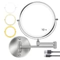Wall-mounted makeup mirror with lighting - 8 inch, 3x/10x magnification, dimmable with 3 light modes, 360° rotatable double-sided mirror Silver Silver 10X