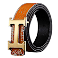 Miniatyrbillede 1 af 5: Herre PU Læder Litchi Korn Bælte, Business Fritid H Spænde Design (FMY) Orange   Golden