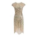 Pikkukuva 1 / 5: Vintage Charleston-mekot 1920-luvulta naisille, kristallikoristeiset ja helmikirjaillut, hapsullinen Great Gatsby -mekko, aprikoosi aprikoosi Apricot M