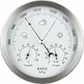 Miniatyrbillede 1 af 5: Analog vejrstation 3 i 1 rustfrit stål Ø132 mm - Barometer, termometer, hygrometer, sølv