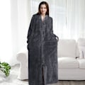 Pikkukuva 2 / 5: Vetoketjuinen aamutakki naisille, flanelli-fleece-takki, talvella lämmin kotitakk, yöpaita, viininpunainen Wine Red M