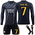 Miniatyrbillede 1 af 2: Madrid VINI JR. #7 2024/2024 RM Langærmet Efterår/Vinter Udebanebørn Fodboldtrøje/Shorts/Strømper Sæt Ungdom Børn Størrelser M