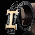 Miniatyrbillede 4 af 5: Herre PU Læder Litchi Korn Bælte, Business Fritid H Spænde Design (FMY) Black   Silver