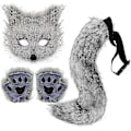 Miniatyrbillede 1 af 5: 2024 Fuskpels Rævehale Kat Varg Cosplay Sæt Plysmaske Fluffy Paw Handsker Halloween Jul